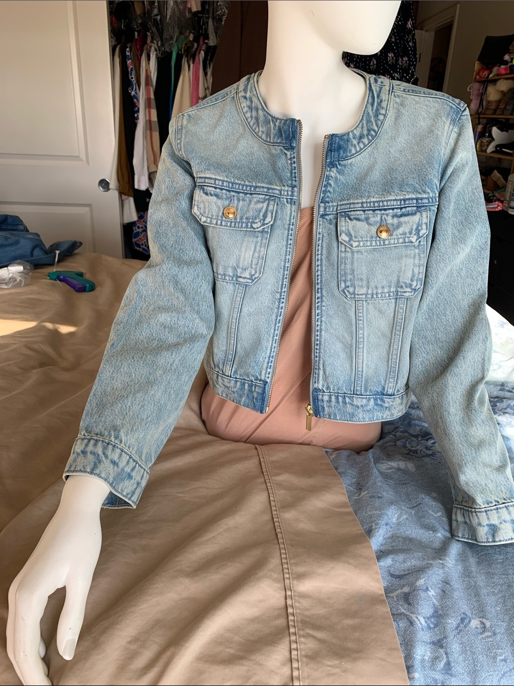Michael Kors Light Blue Denim Cropped Jacket